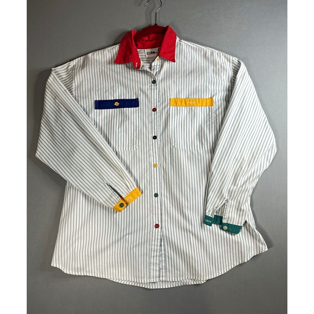 ZERO to 9 Mens M Regular Striped Woven Cotton/Poly LS Button-Up Point Collar